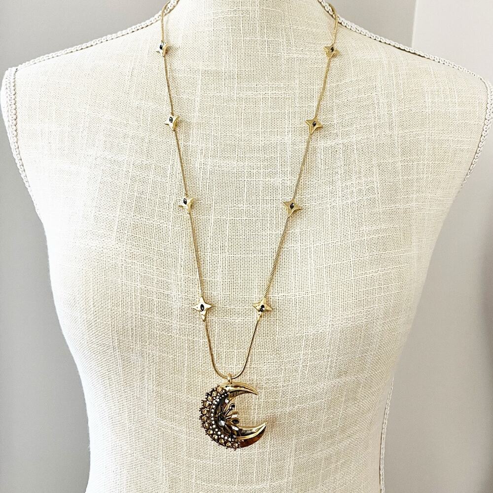NEW Chico's Gold Moon Pendant Station Necklace